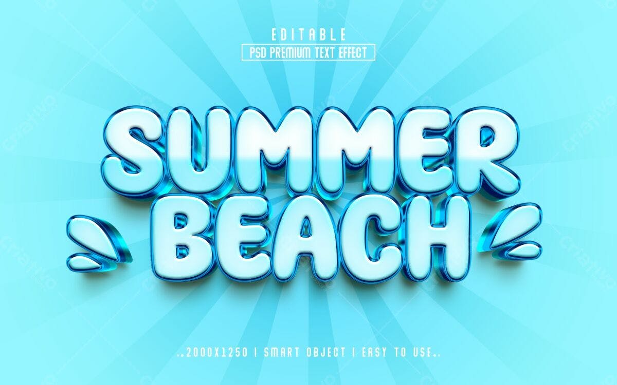Efeito de Texto Verão Praia PSD Editável