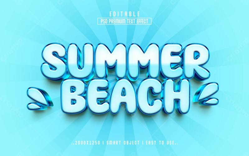 Verão praia 3d estilo de efeito de texto psd editável