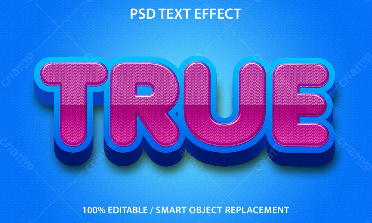 Efeito de Texto 3D Rosa e Azul PSD Editável