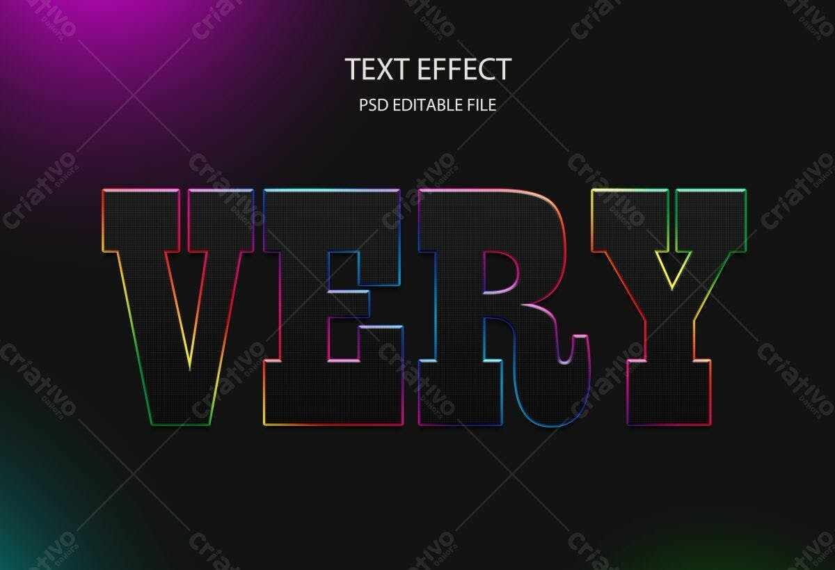 Efeito de Texto Neon Rainbow PSD Editável