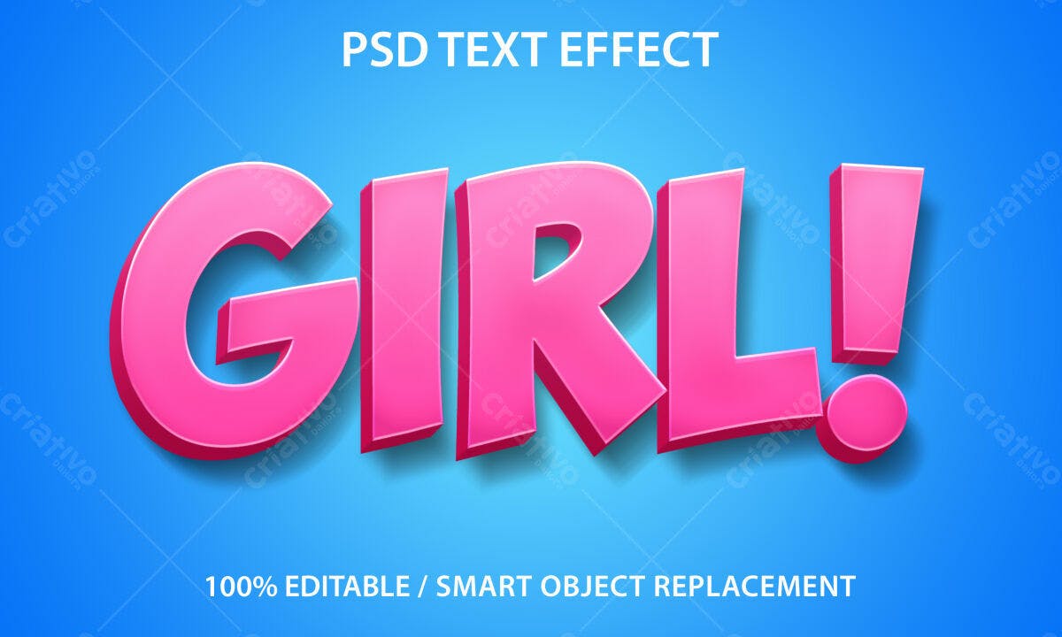 Efeito de Texto PSD para "Girl" Rosa