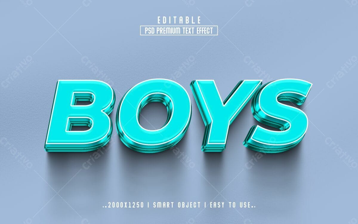 Efeito de Texto 3D para Meninos PSD Editável
