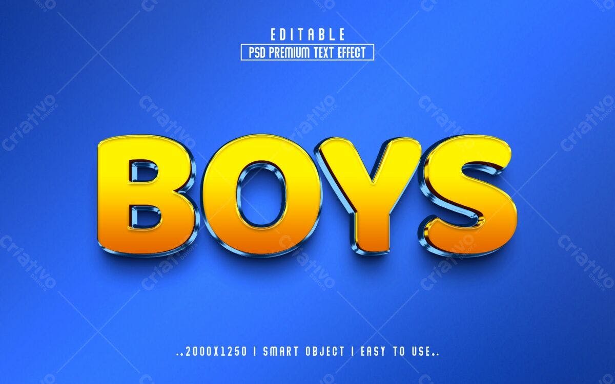 Efeito de Texto 3D para Meninos PSD Editável