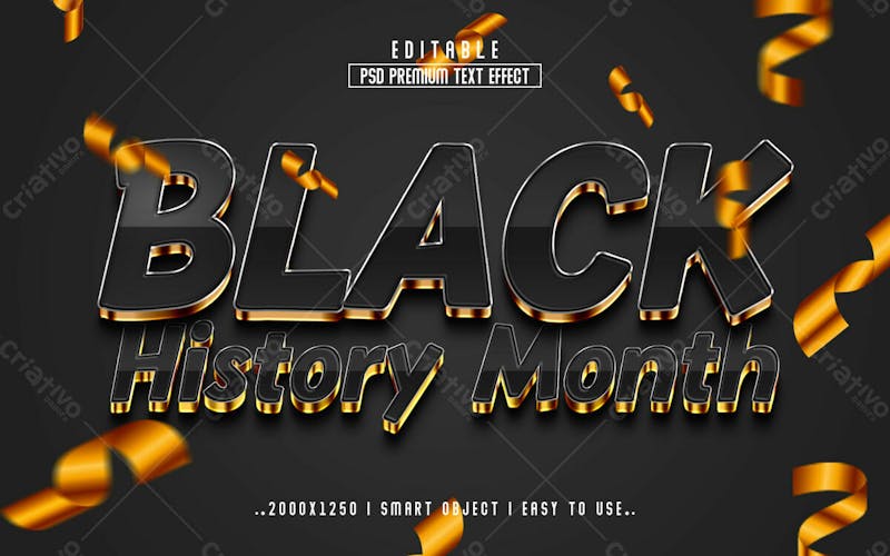Mês da história negra efeito de texto psd editável em 3d estilo moderno