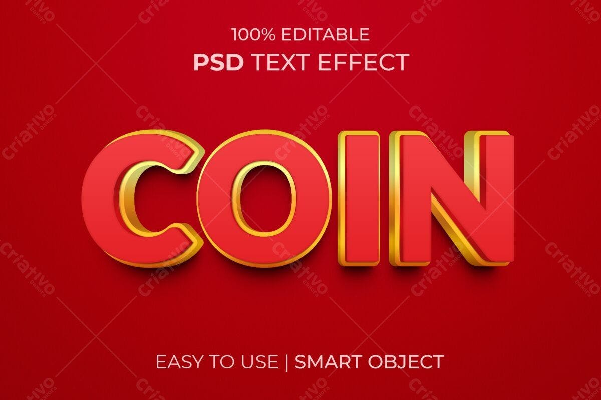Efeito de Texto em PSD para Design de Moedas Editável
