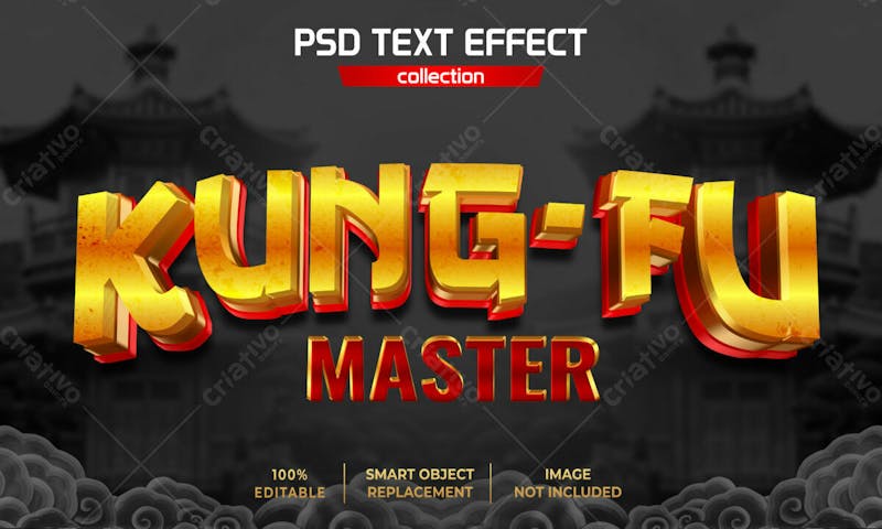 Mestre de kung fu efeito de texto psd editável em 3d estilo moderno