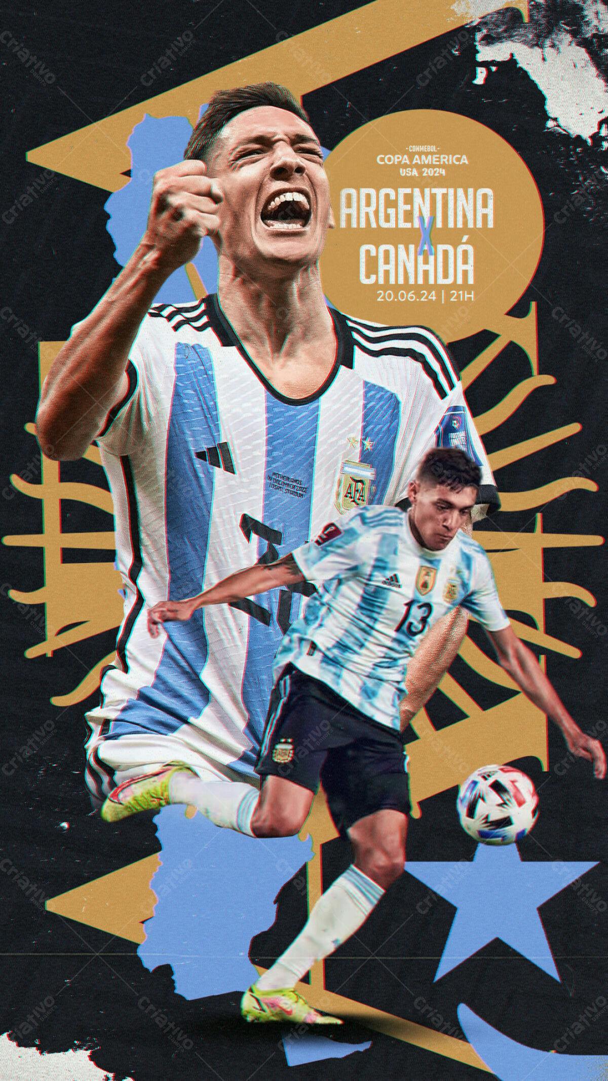 Flyer Copa América Argentina x Canadá PSD Editável
