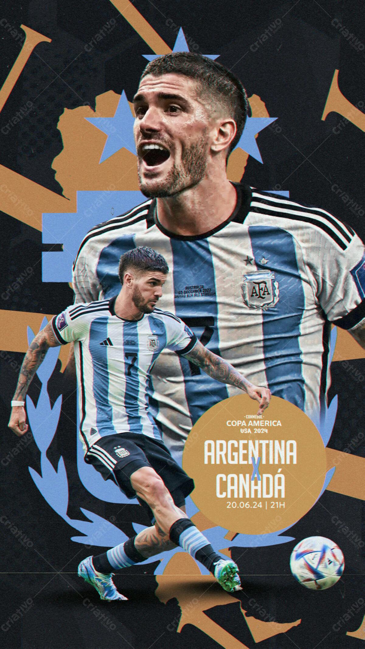 Flyer Copa América Argentina x Canadá PSD Editável