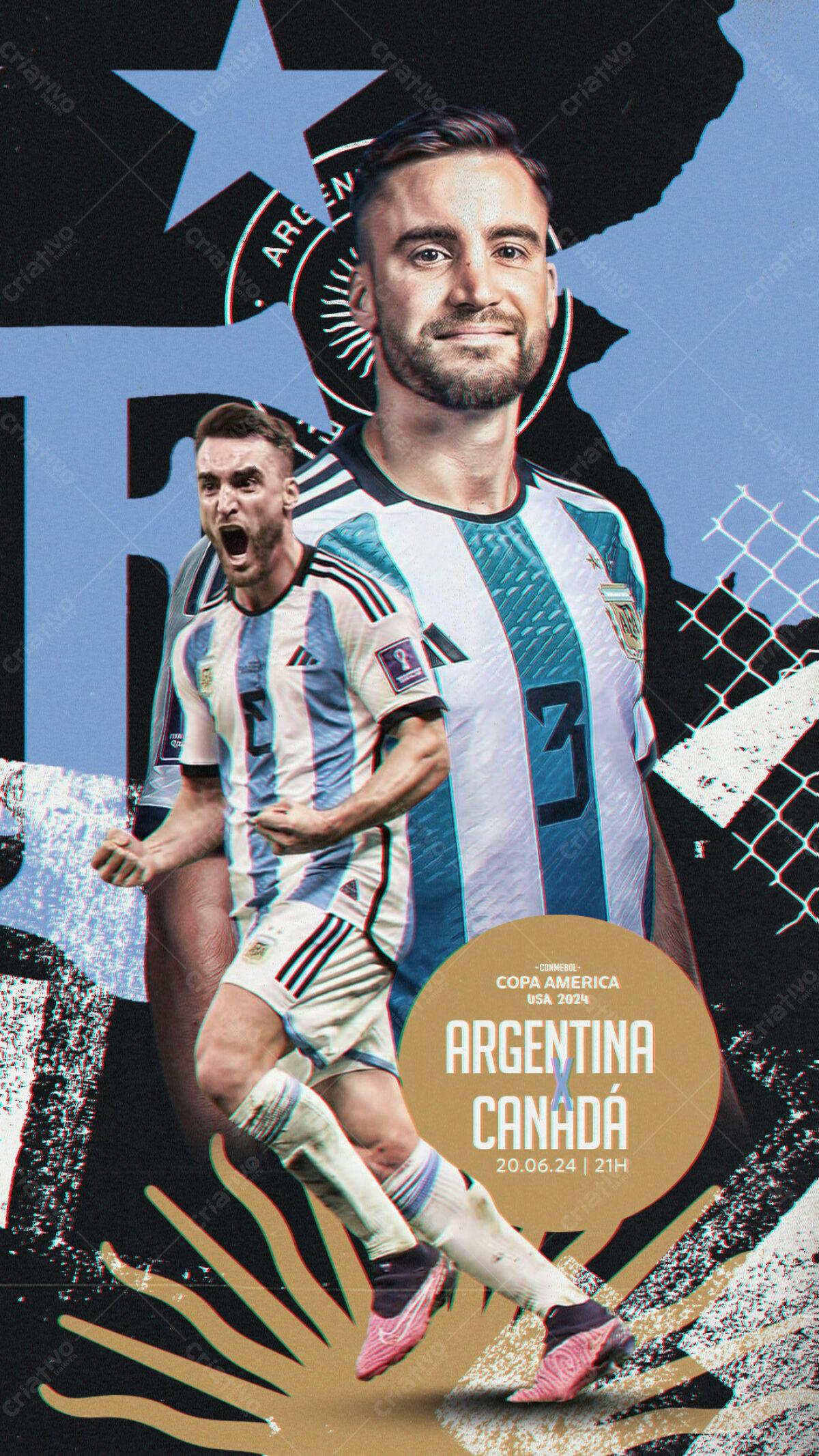 Flyer Copa América Argentina x Canadá PSD Editável