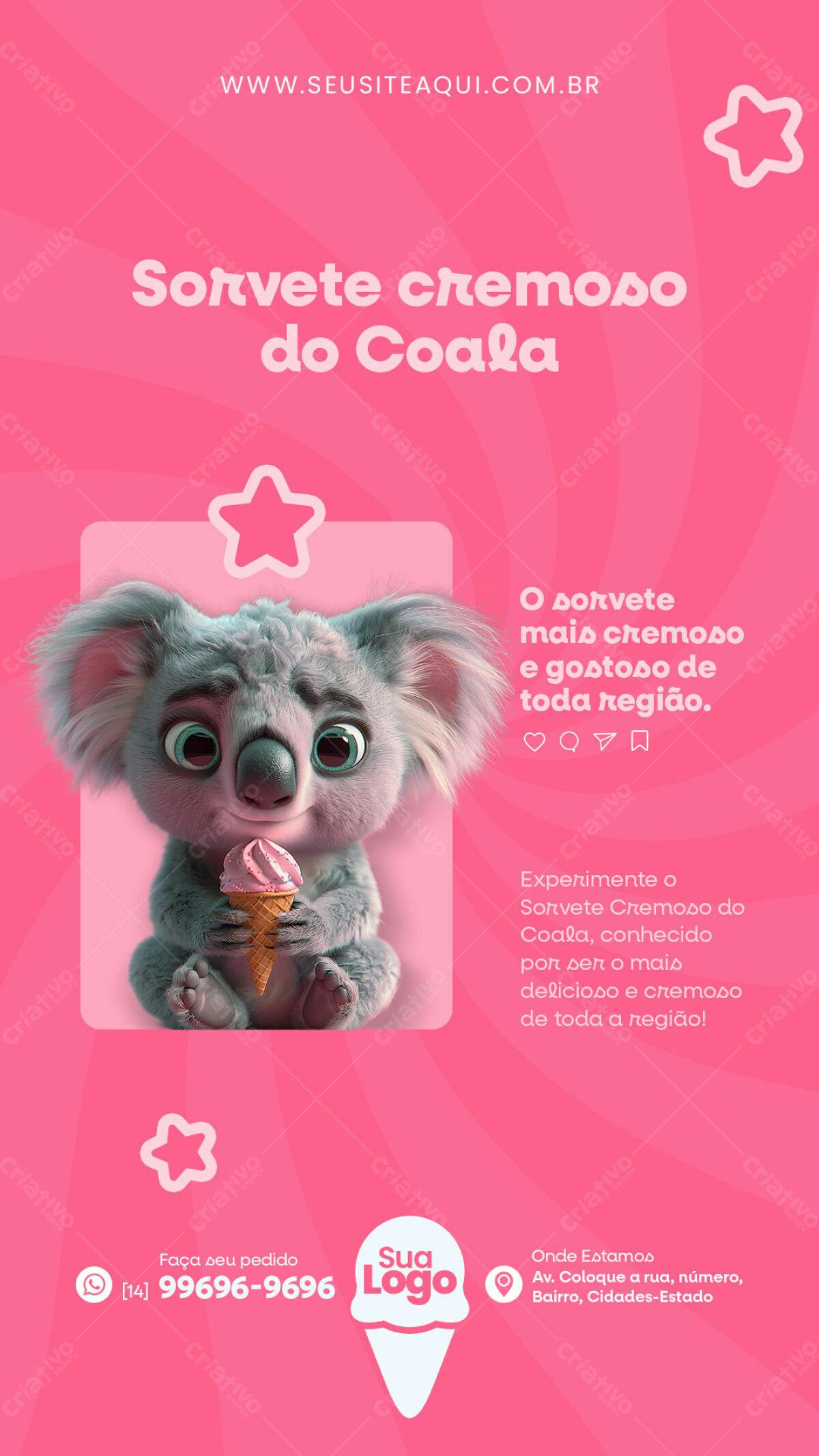 Flyer Sorvete Cremoso do Coala PSD Editável