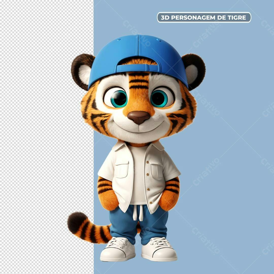 Personagem 3D Tigre Estiloso PSD Editável