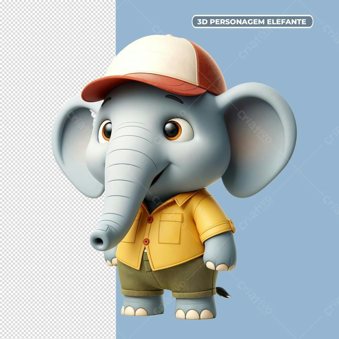 Personagem Elefante 3D PSD Editável