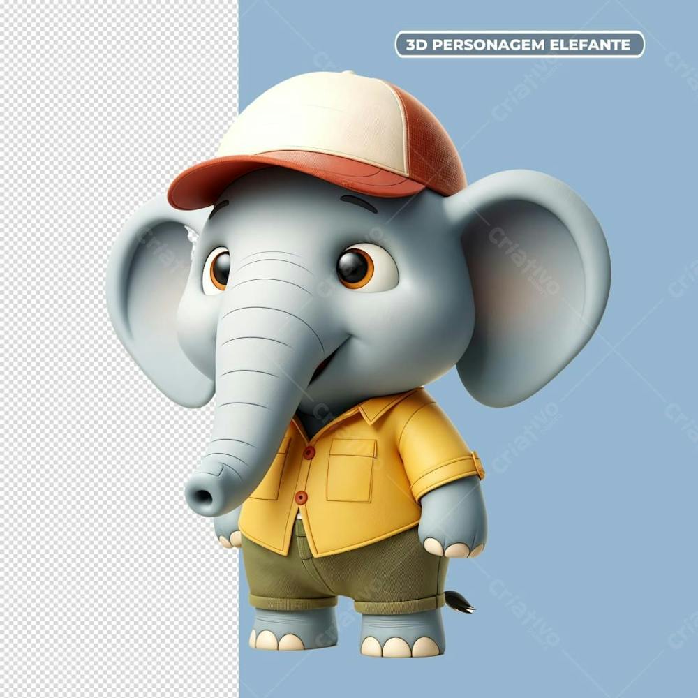 3D Personagem Elefante PNG