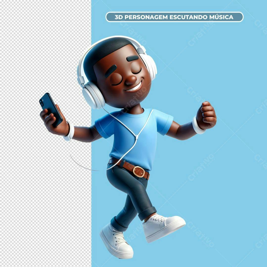 Personagem 3D Escutando Música PSD Editável