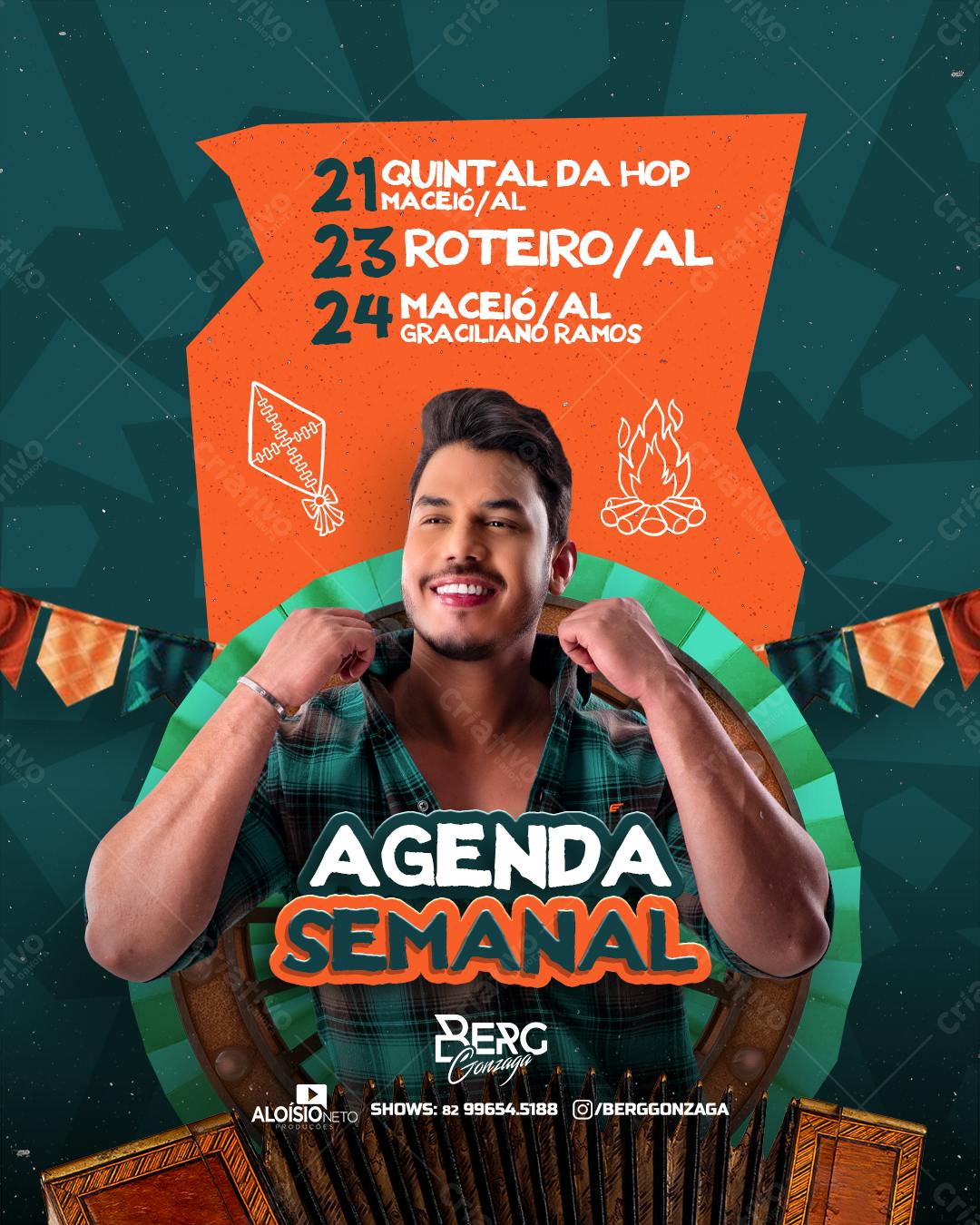Flyer Agenda Semanal do Cantor Berg Gonzaga PSD Editável