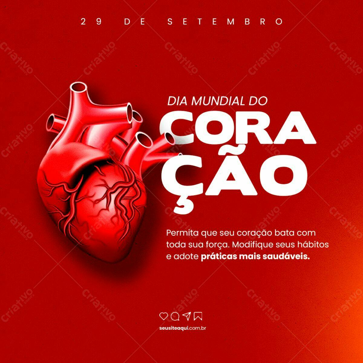Post para Dia Mundial do Coração PSD Editável