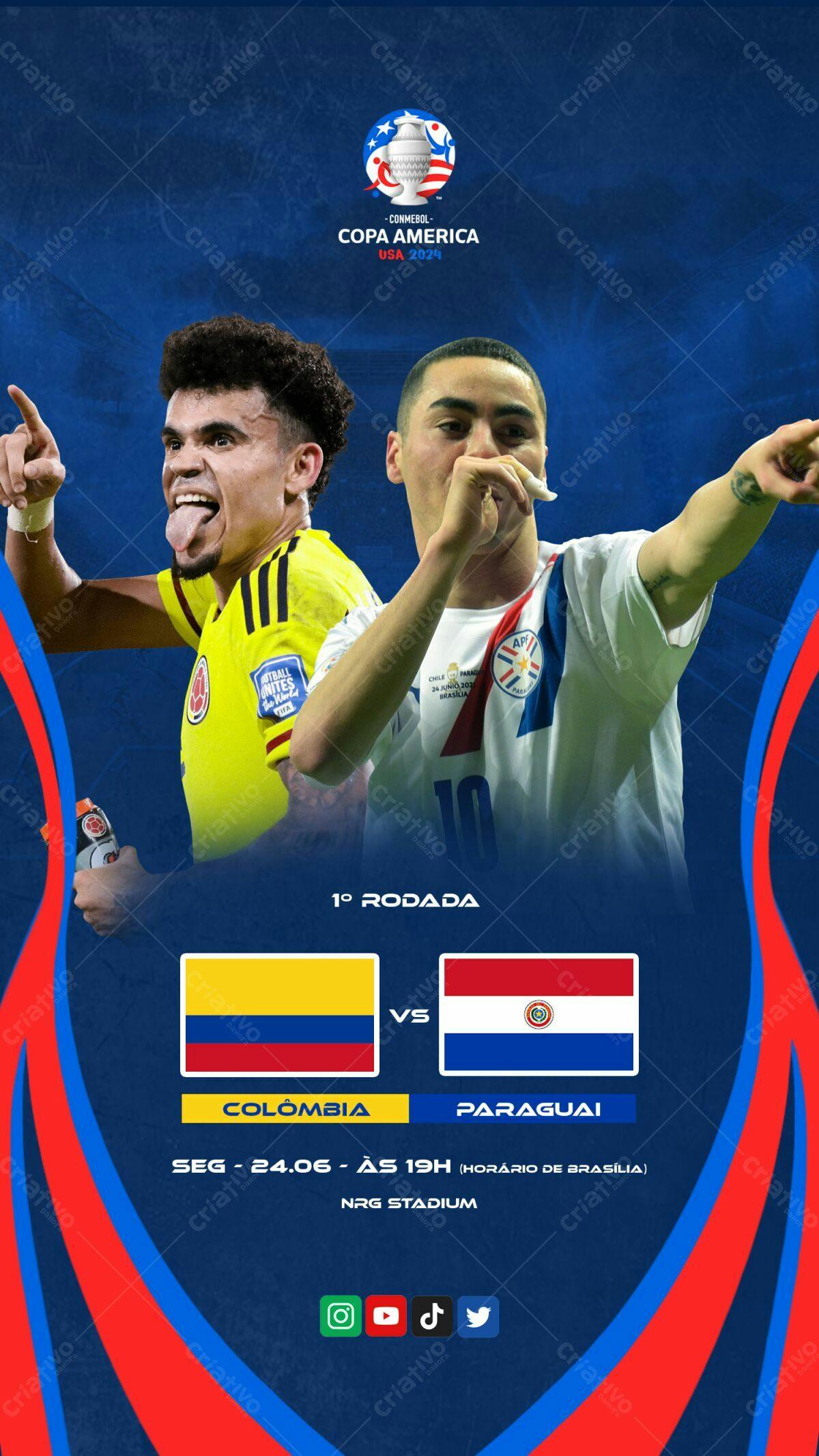 Flyer Copa América Colômbia x Paraguai PSD Editável