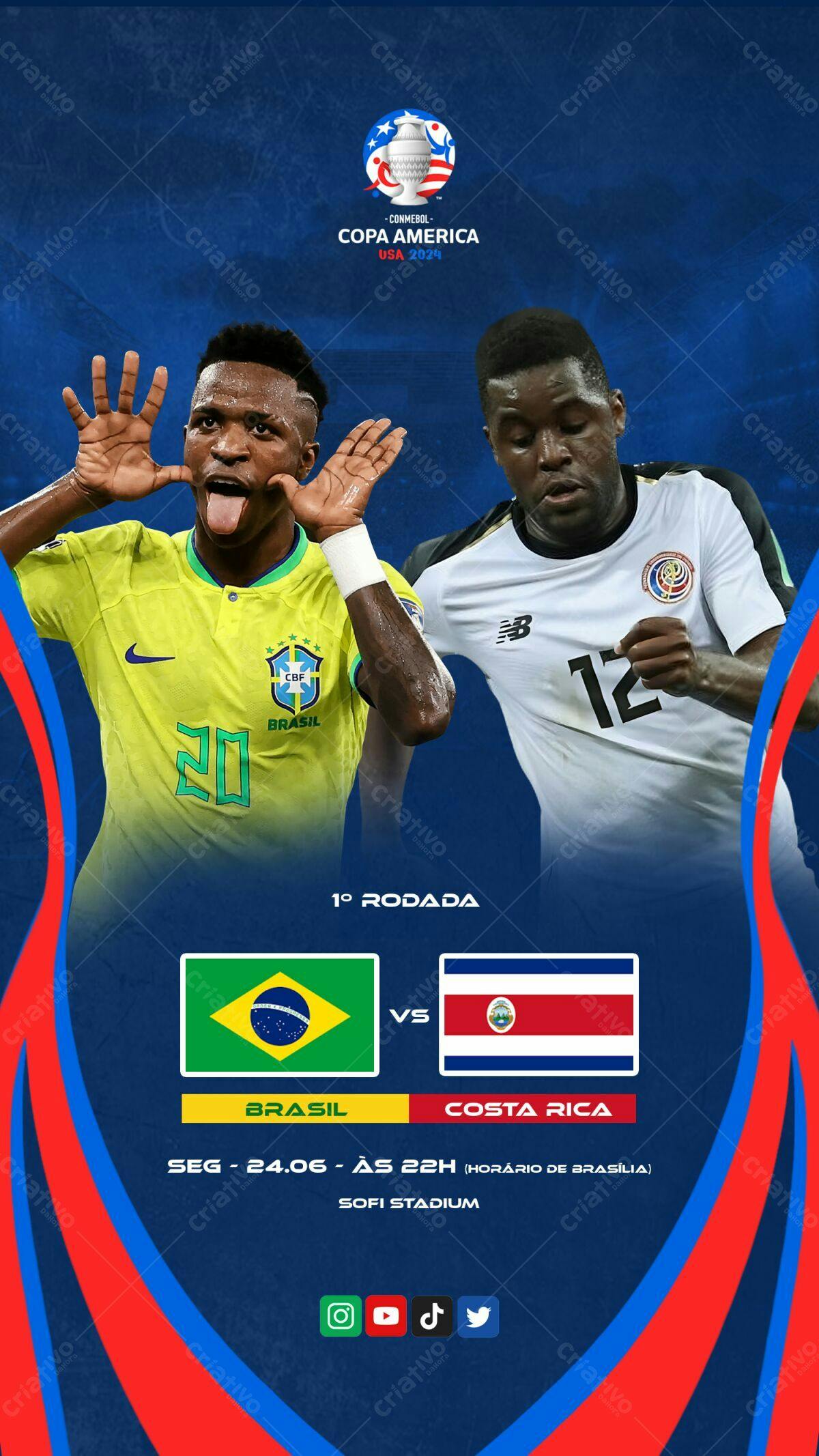 Flyer Copa América Brasil x Costa Rica PSD Editável