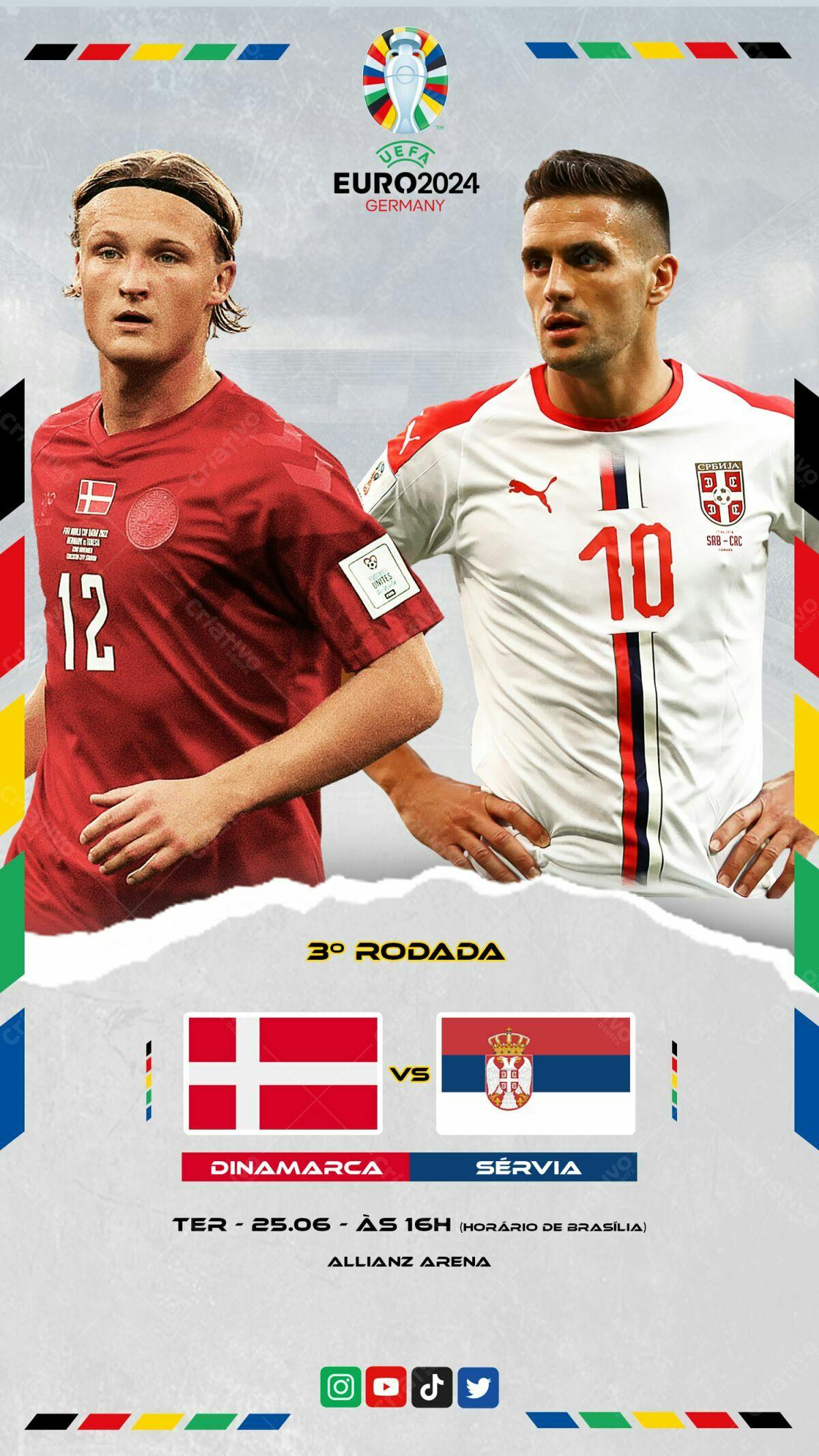 Flyer EURO2024 Dinamarca x Sérvia PSD Editável