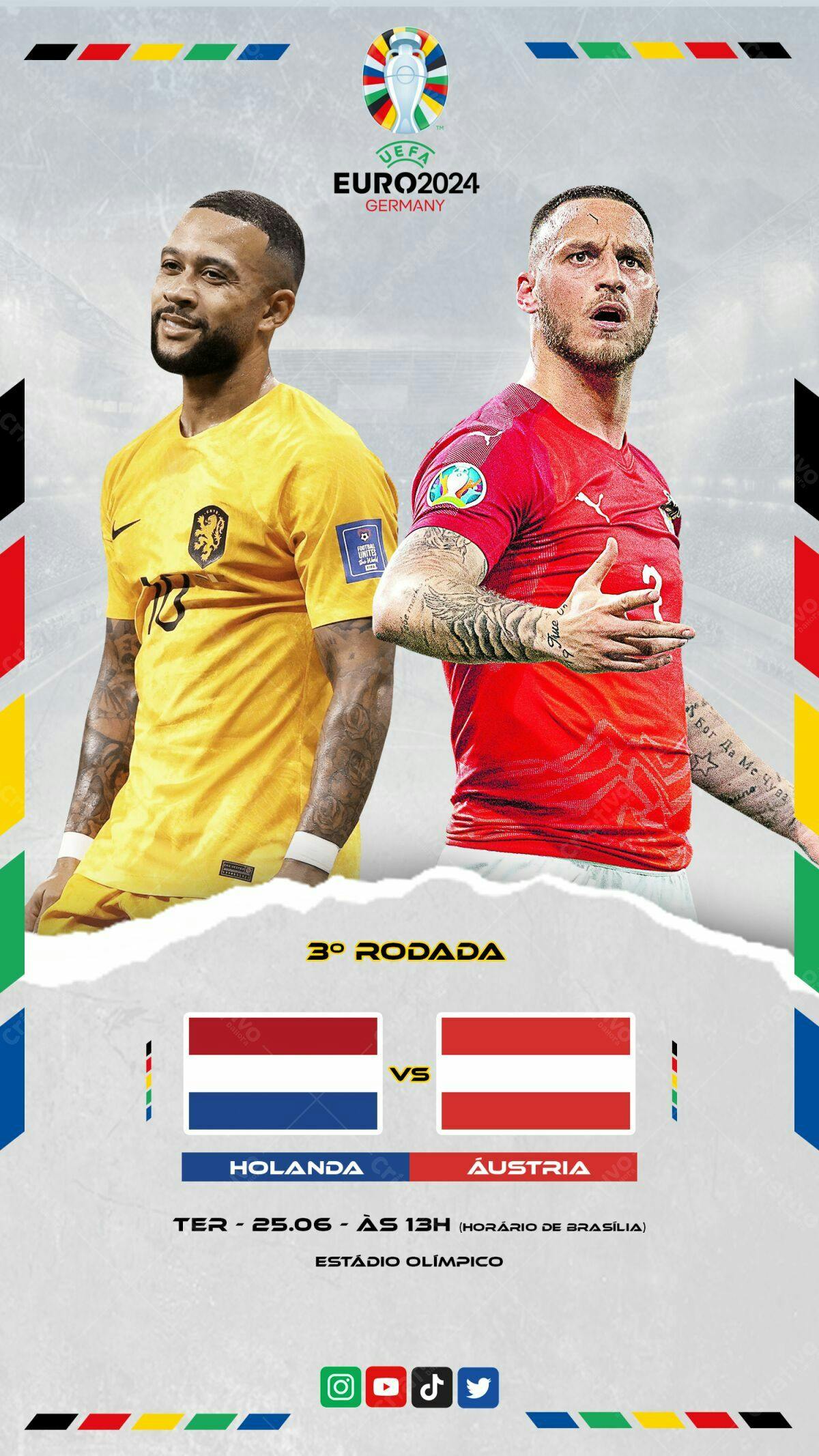 Flyer EURO2024 Holanda x Áustria PSD Editável
