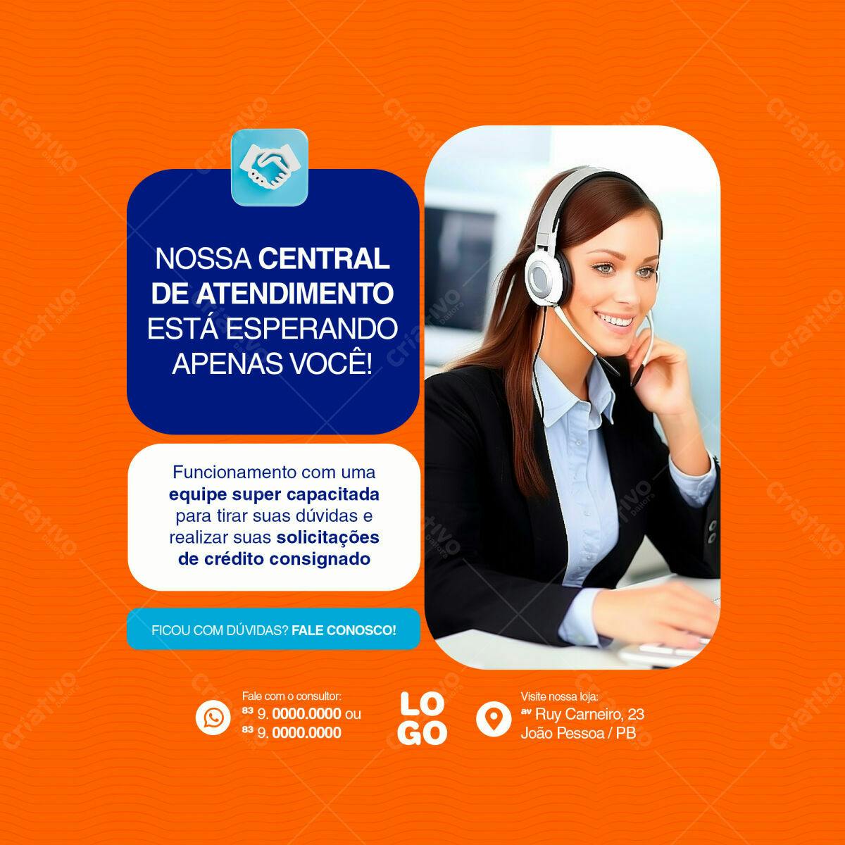 Post para Redes Sociais Atendimento ao Cliente PSD Editável