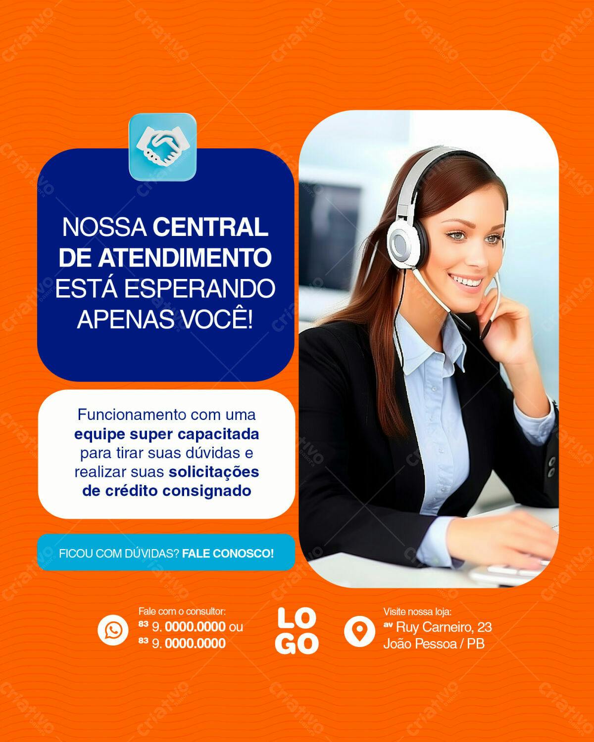 Postagem de Mídias Sociais para Central de Atendimento PSD Editável