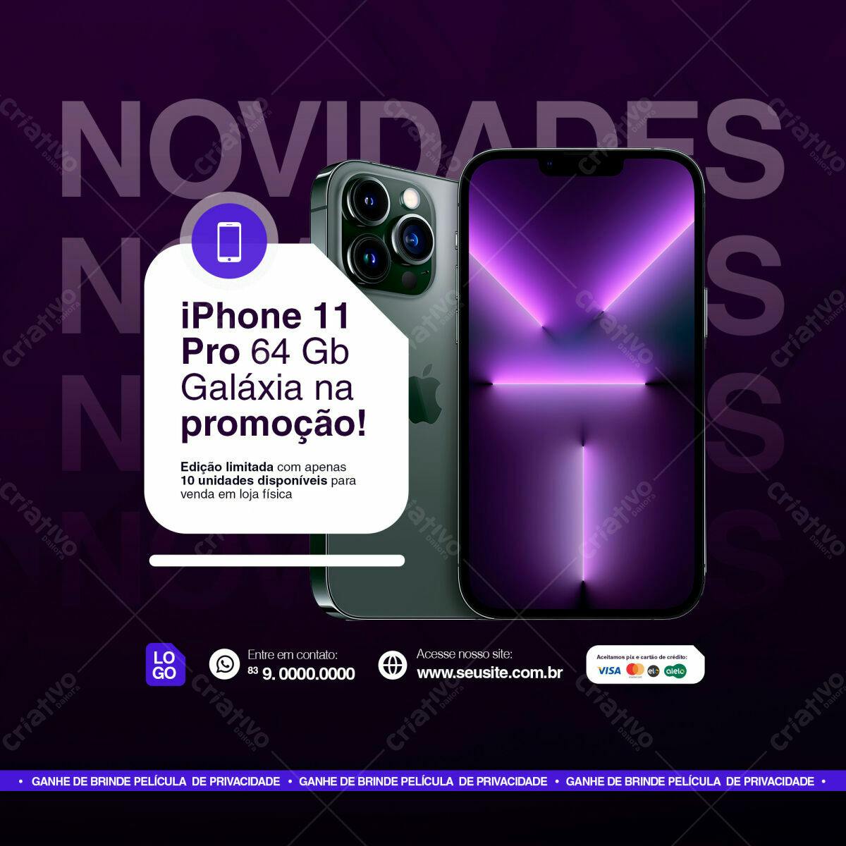 Anúncio iPhone 11 Pro PSD Editável