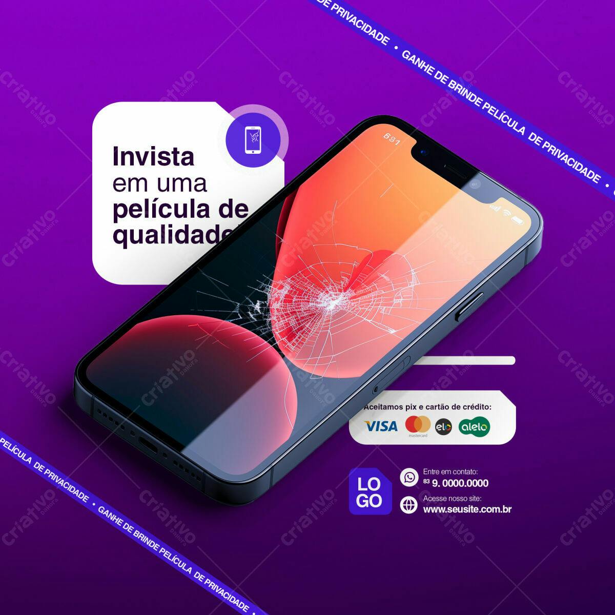 Mockup de Smartphone com Tela Quebrada PSD Editável