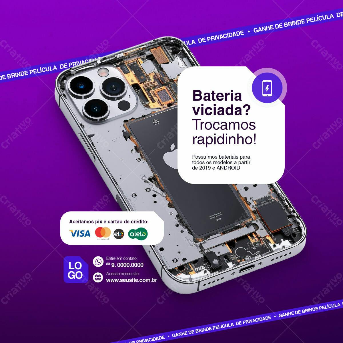 Post para Redes Sociais - Reparo de Baterias PSD Editável