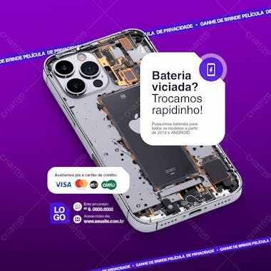 Assistência técnica beteria viciada social media feed