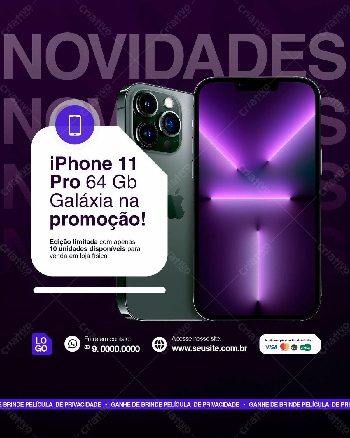 Anúncio iPhone 11 Pro PSD Editável