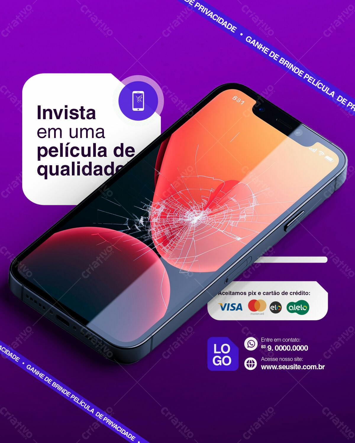 Anúncio Proteção de Tela Celular PSD Editável