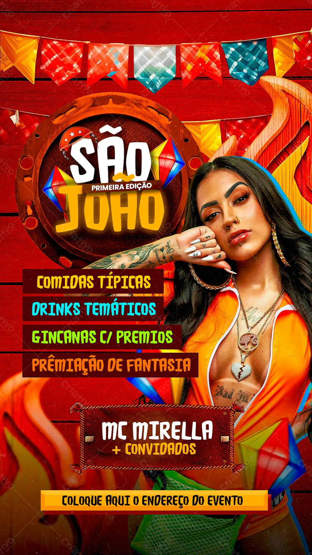 Flyer Evento São João Primeira Edição Festa Junina Mc Mirela