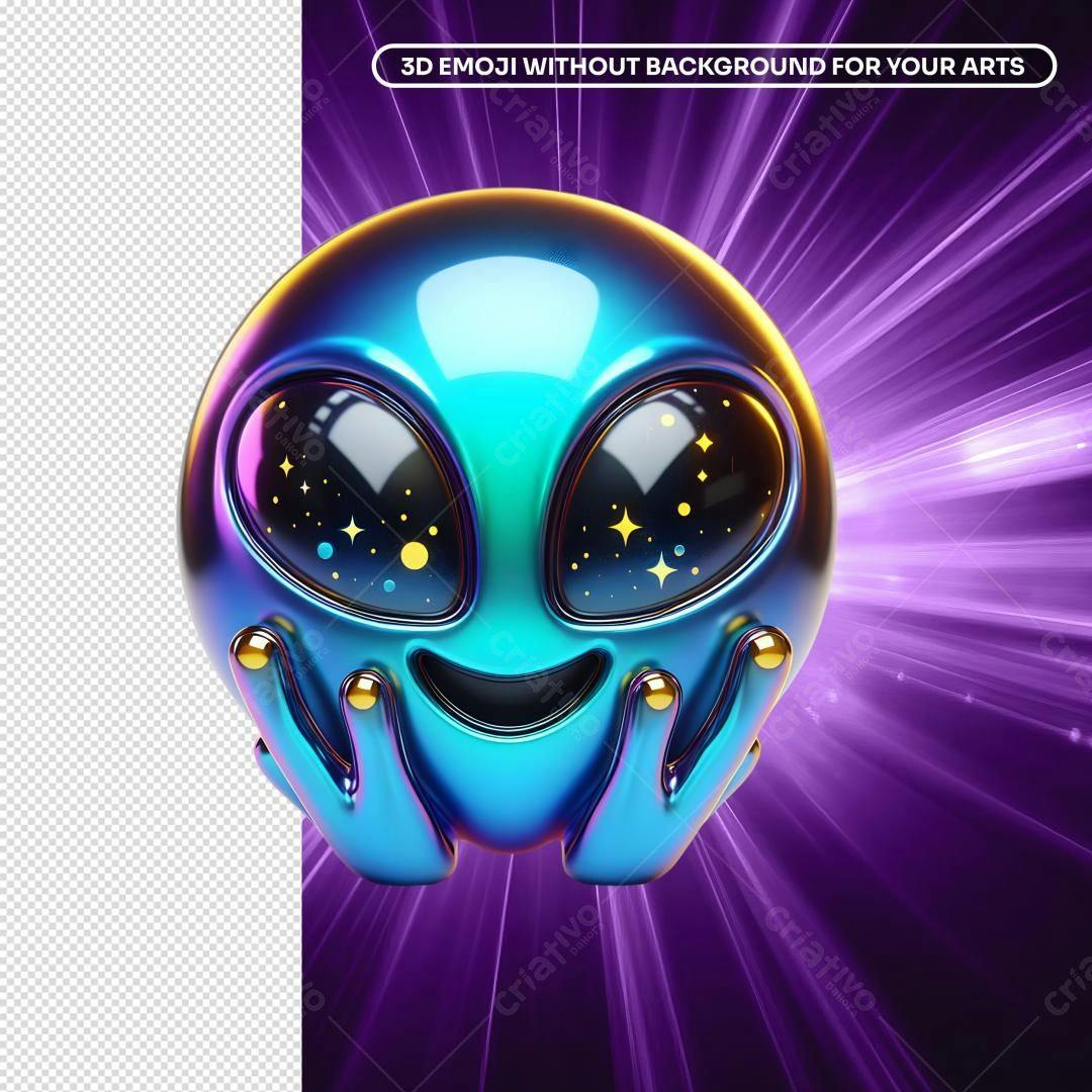 Emoji 3D Alien para Redes Sociais PSD Editável