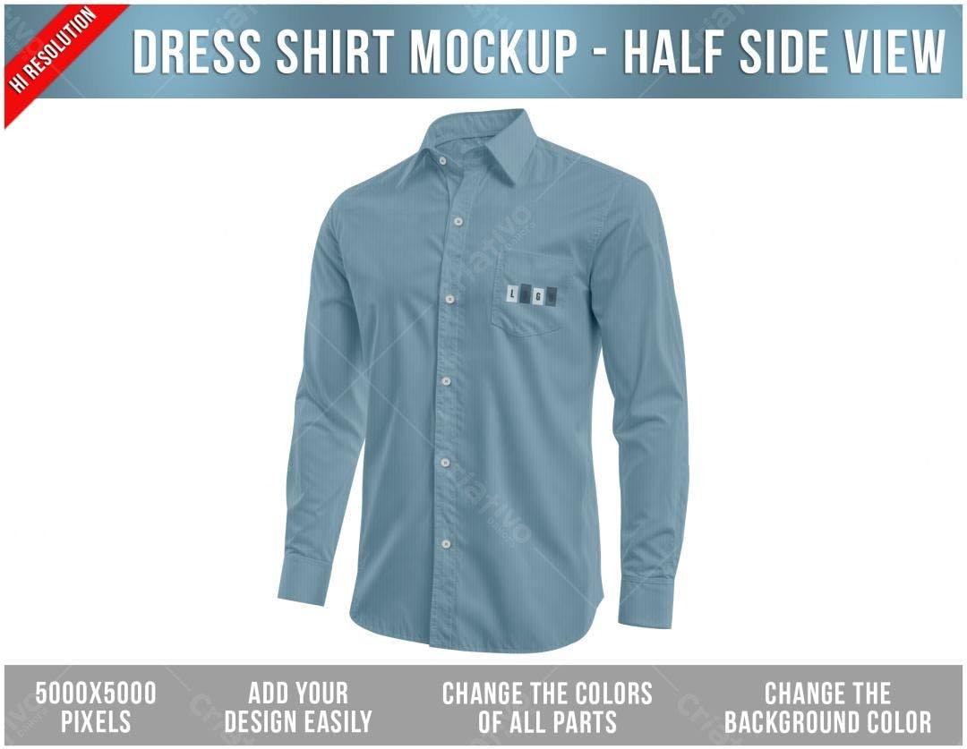 Mockup Camisa Social Azul: Vista Lateral Realista