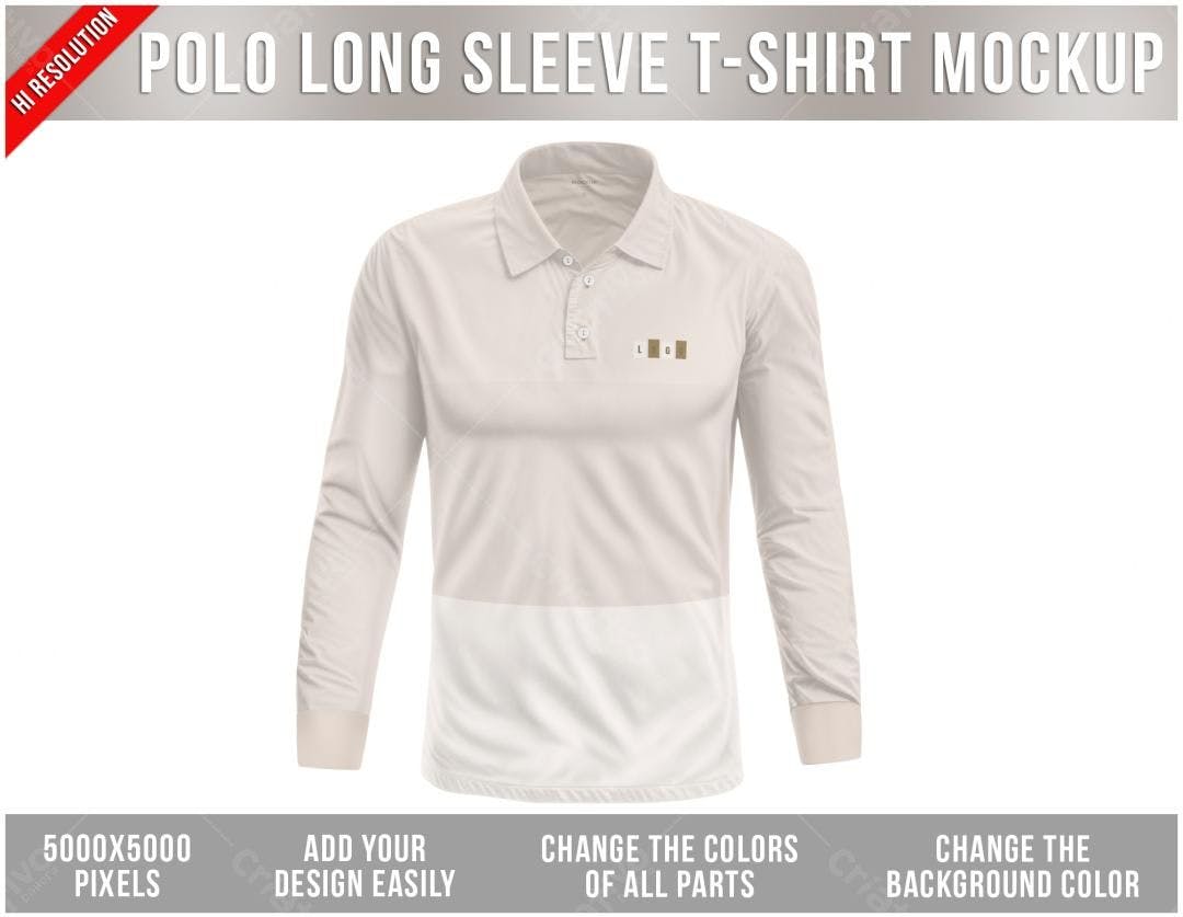 Mockup Camiseta Polo Manga Longa Bege Claro