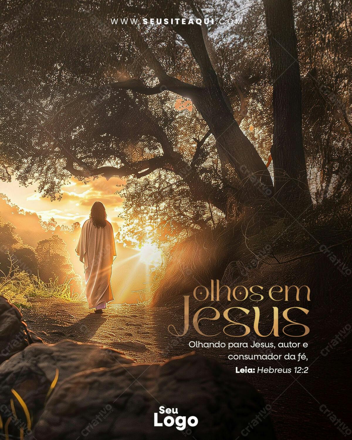 Poster Cristão Olhos em Jesus PSD Editável