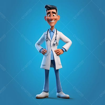  Personagem de desenho animado 3D do médico de jovens