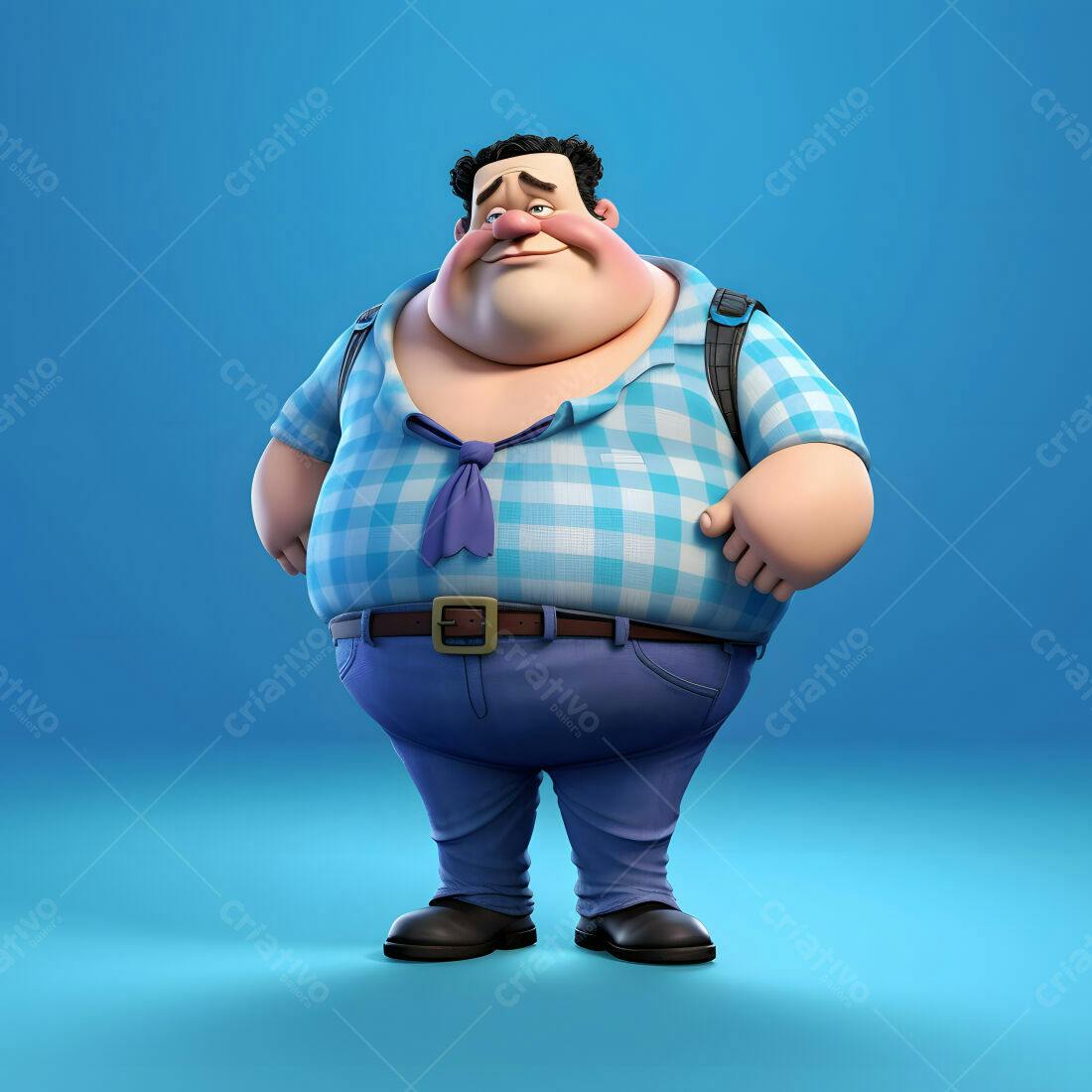 Homem Cartoon Gordinho Azul e Branco