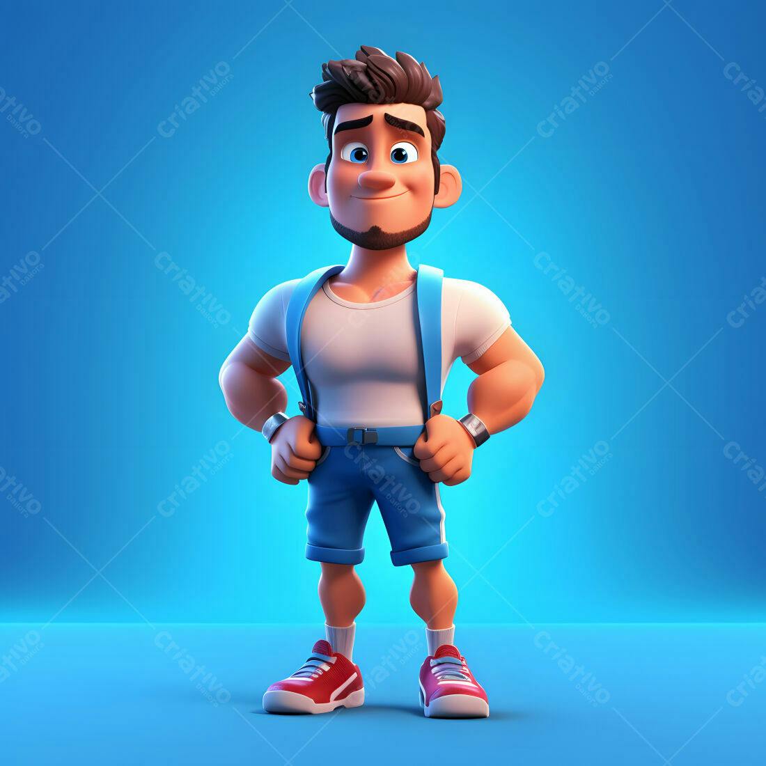 Homem Cartoon Forte Azul e Branco