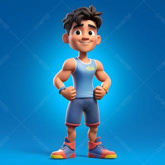 Um personagem de desenho animado 3d de garoto de ginástica