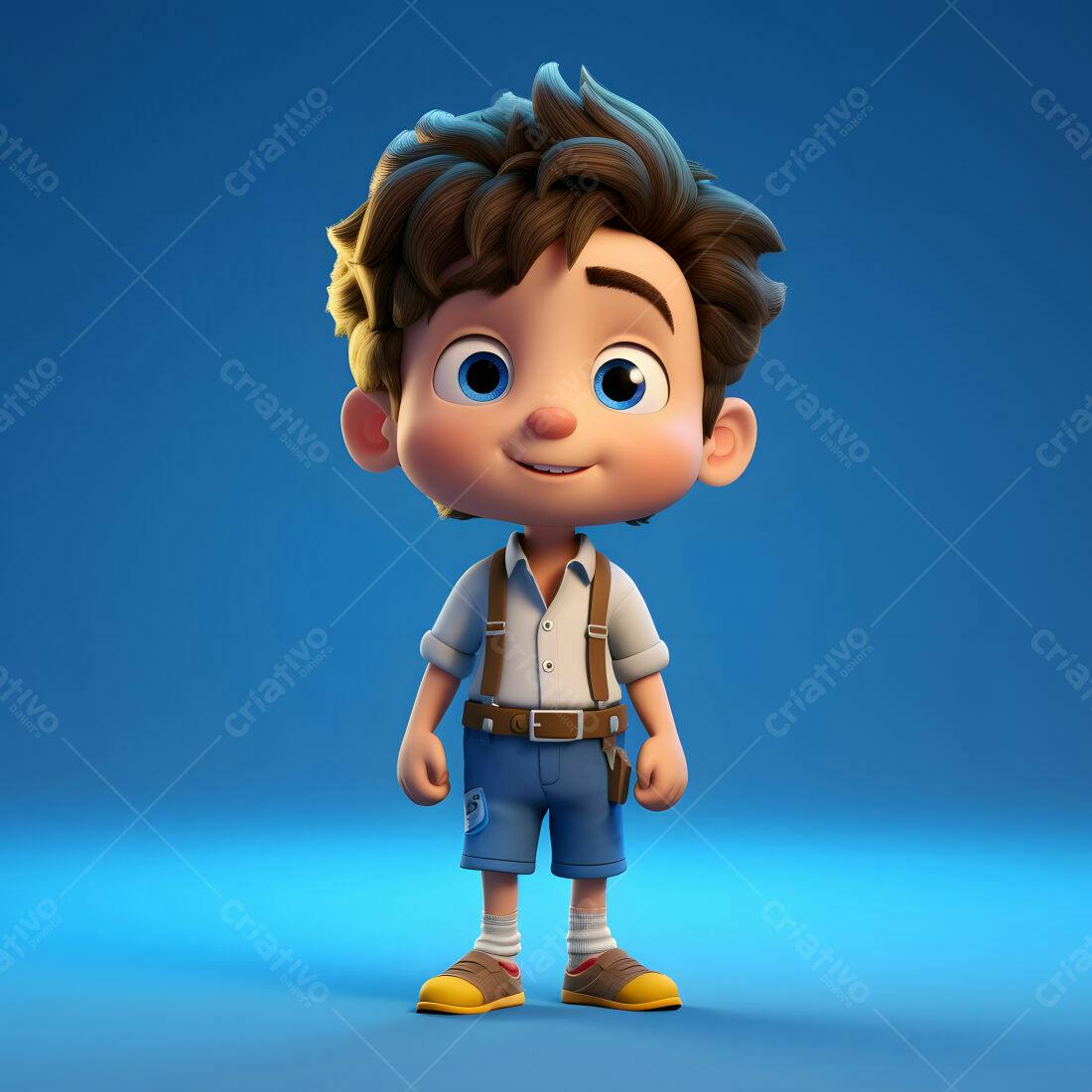 Menino fofo estilo cartoon fundo azul