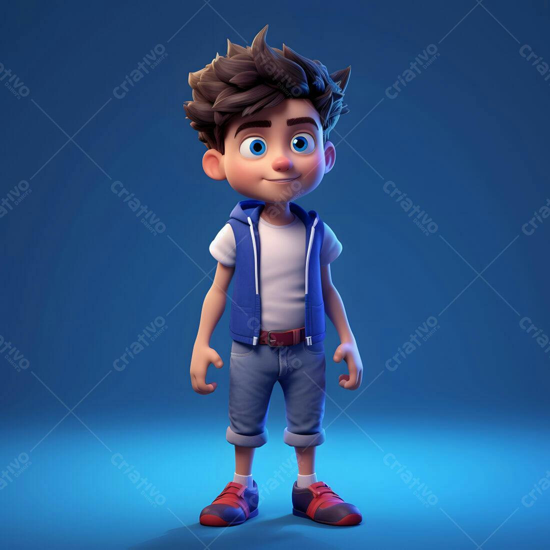 Menino Cartoon Azul Sorrindo
