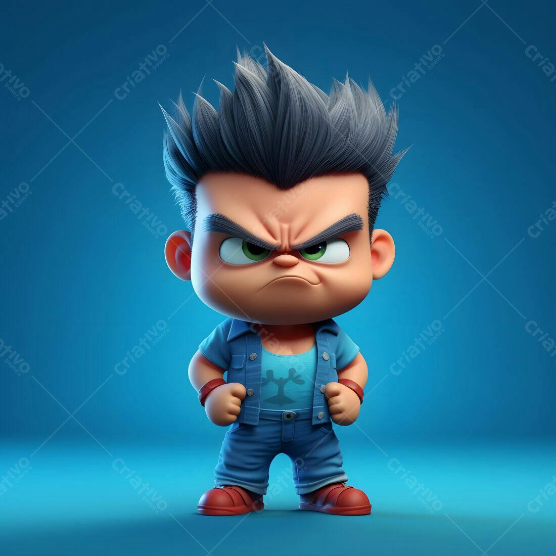 Menino 3D bravo estilo cartoon