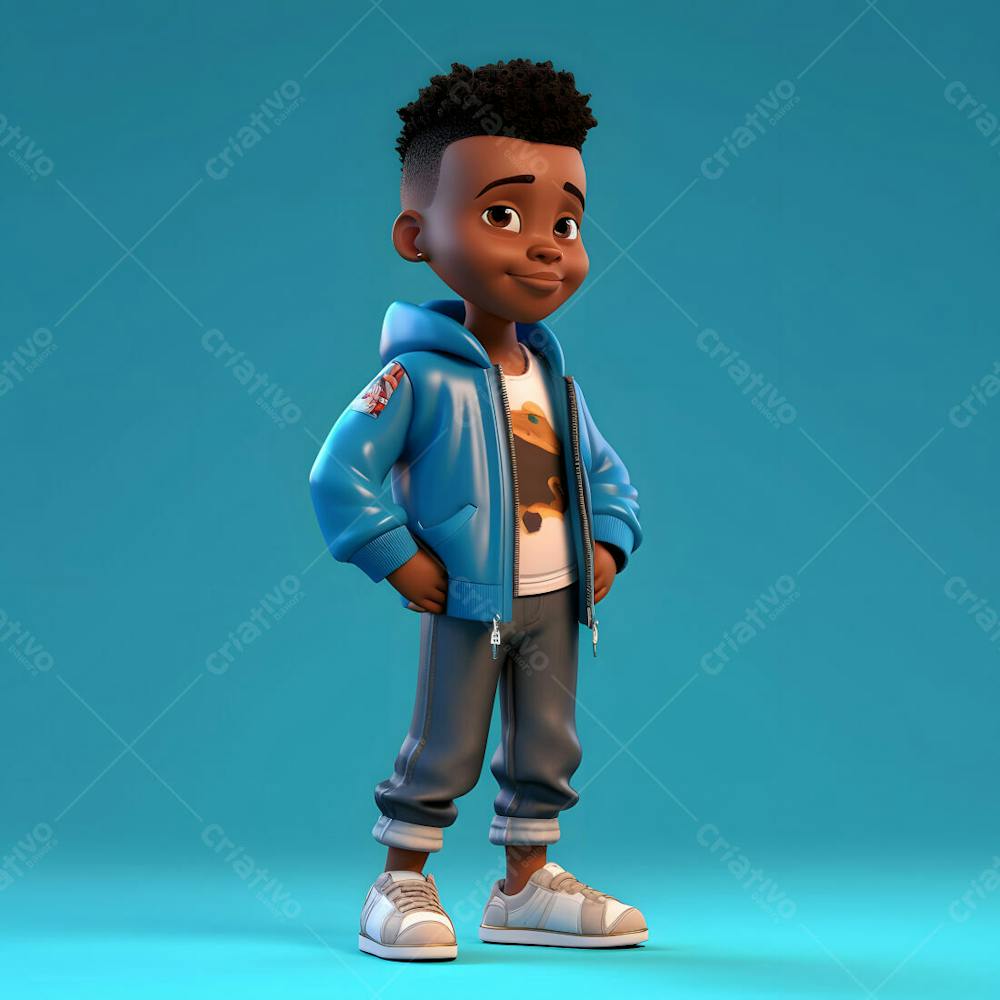 um garotinho negro moda personagem de desenho animado 3d
