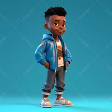 Um garotinho negro moda personagem de desenho animado 3d