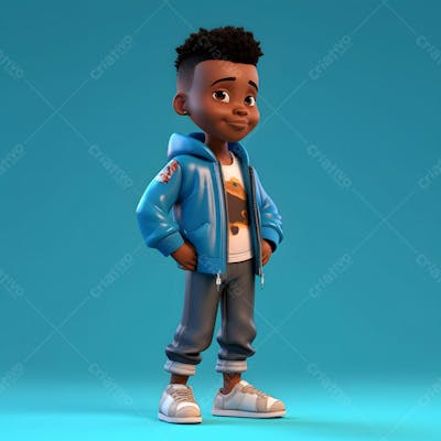 um garotinho negro moda personagem de desenho animado 3d