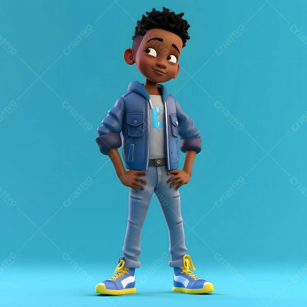 um garotinho negro moda personagem de desenho animado 3d
