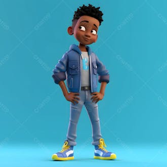 Um garotinho negro moda personagem de desenho animado 3d