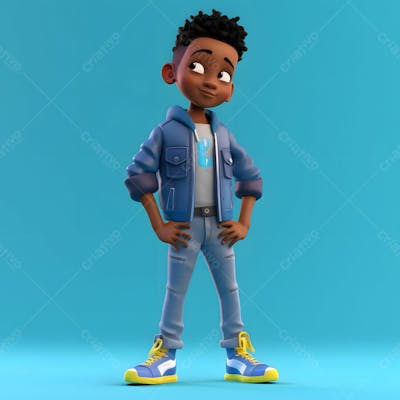 um garotinho negro moda personagem de desenho animado 3d